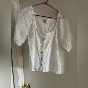 a new day White Eyelet Blouse with Buttons